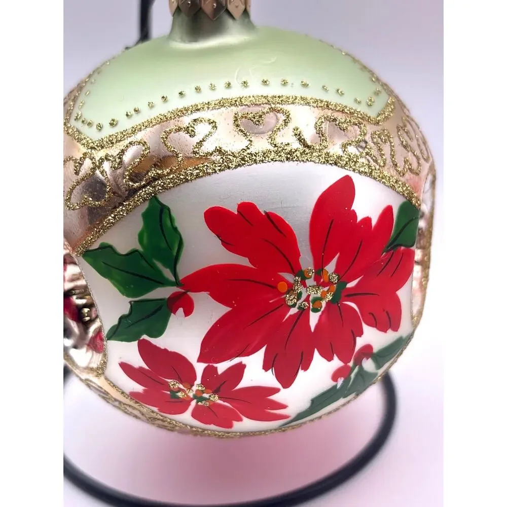 Hallmark Keepsake Ornament Gold Indent Poinsettia Design 1998 & Acrylic Ornament